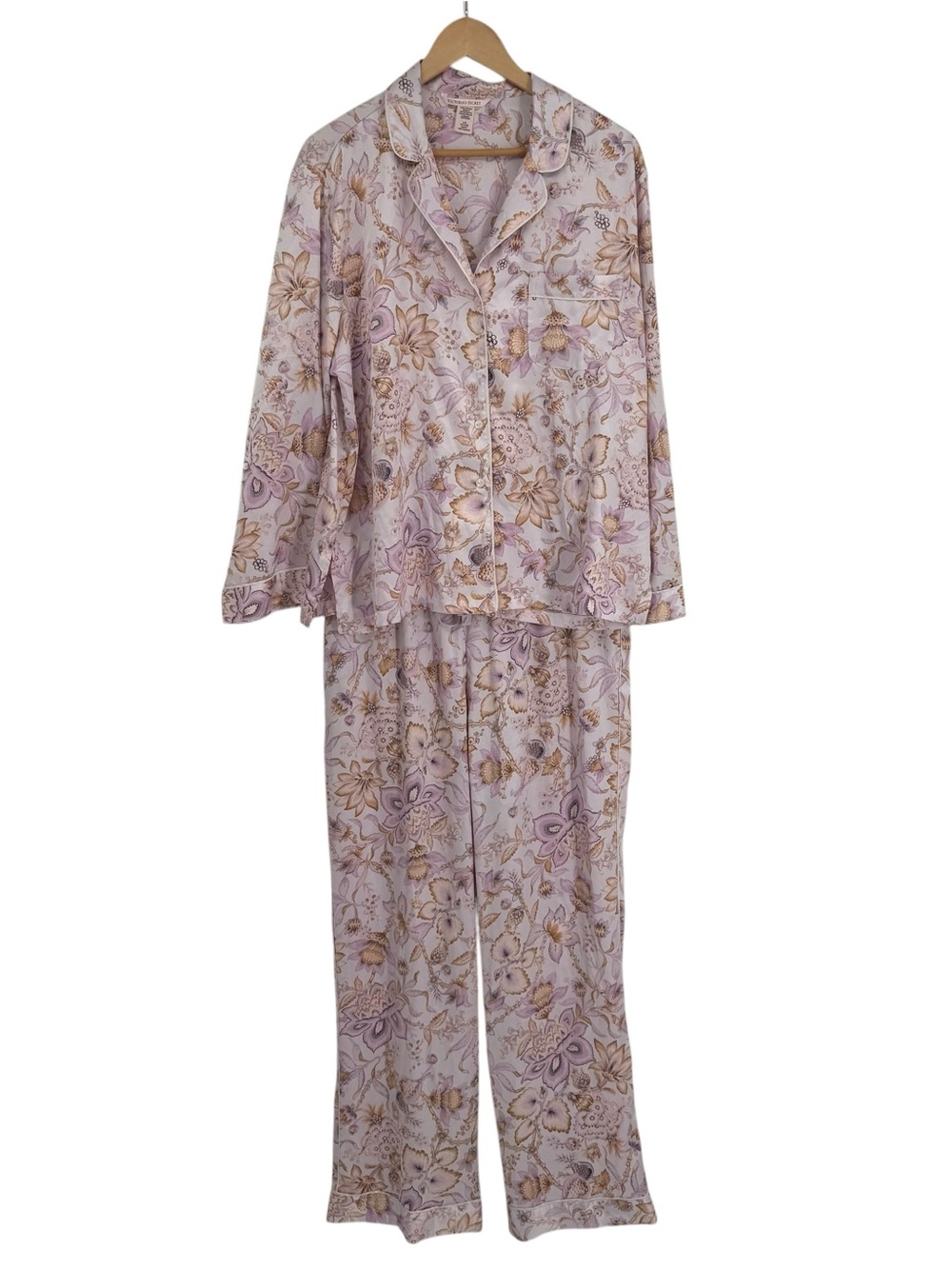 Victoria's Secret Satin Pajama Set Woman Size L Pink Floral Button Up 2-piece